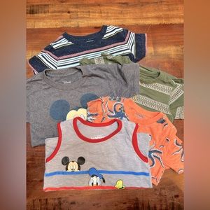 Lot of 5 toddler boy shirts Mickey Mouse Disney stripes octopus tank top